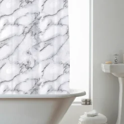 Sale Marble Printed Shower Curtain with Rings Curtains