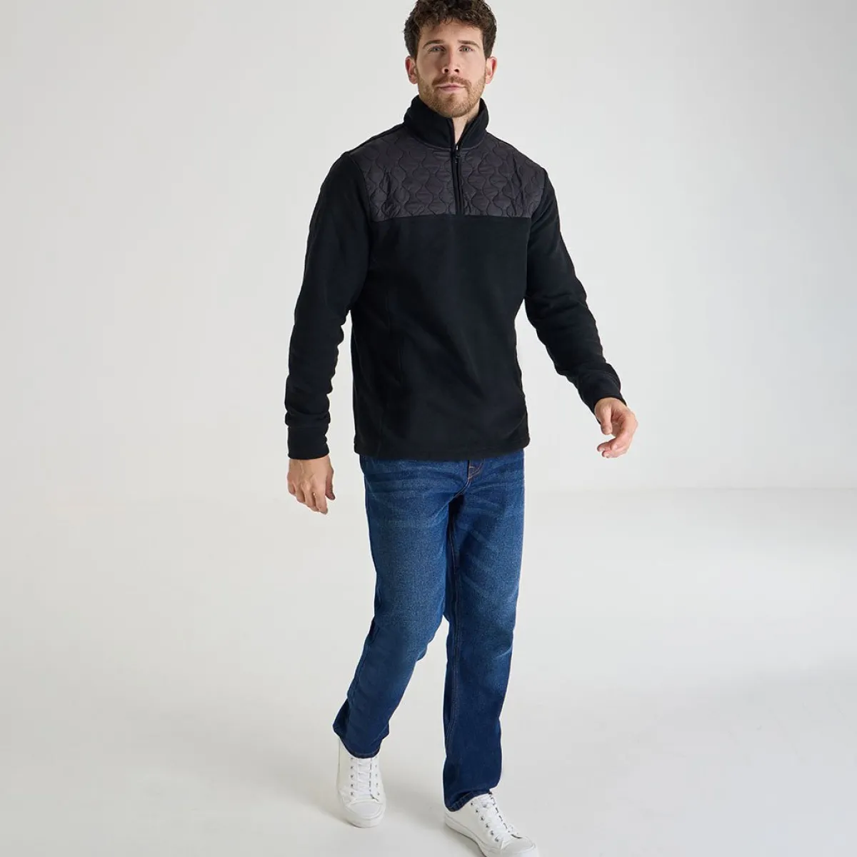 Outlet Mens 1/4 Zip Quilted Fleece Knitwear