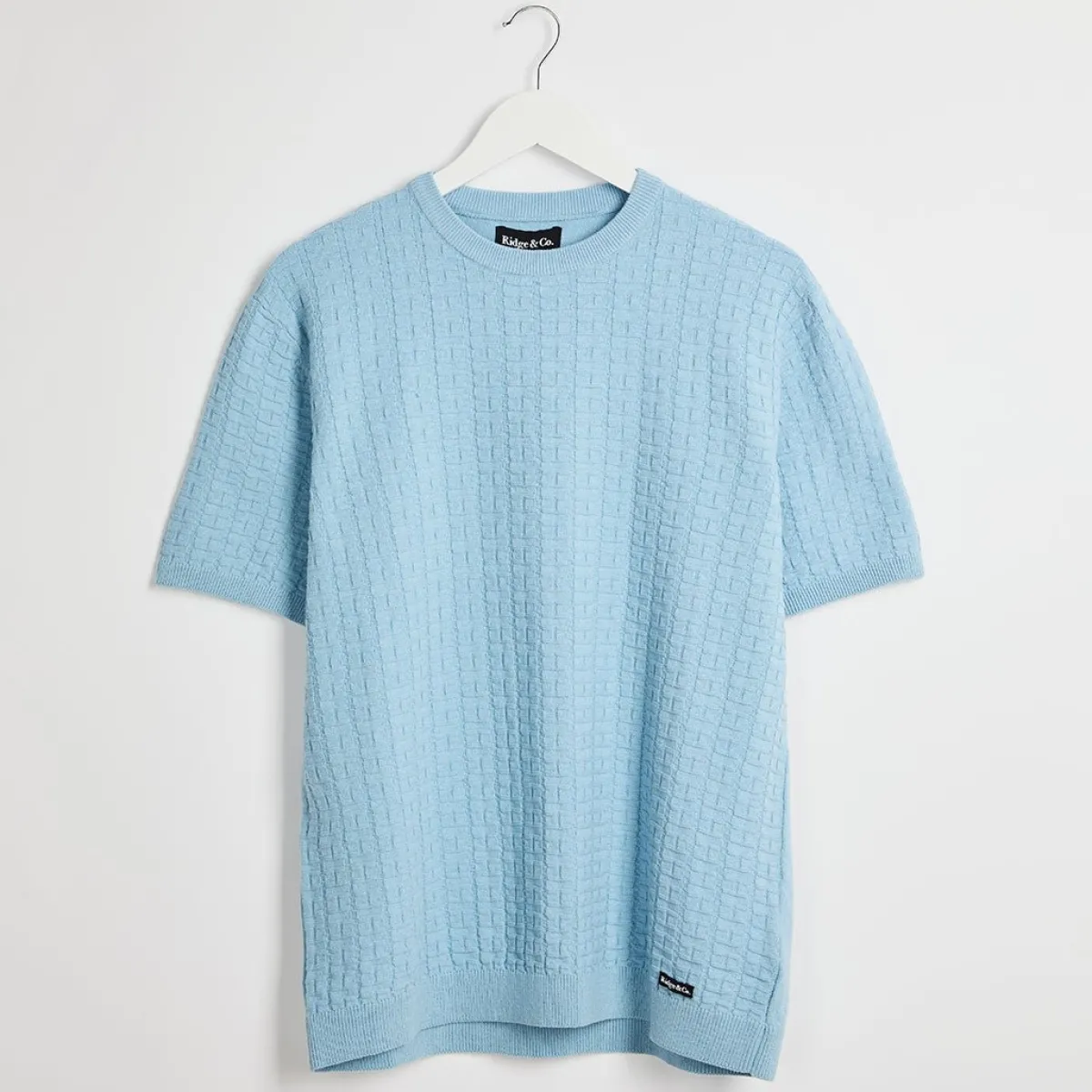 Fashion Men's Blue Textured Front Knitted T-Shirt T-Shirts & Polos