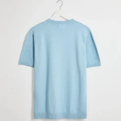 Fashion Men's Blue Textured Front Knitted T-Shirt T-Shirts & Polos
