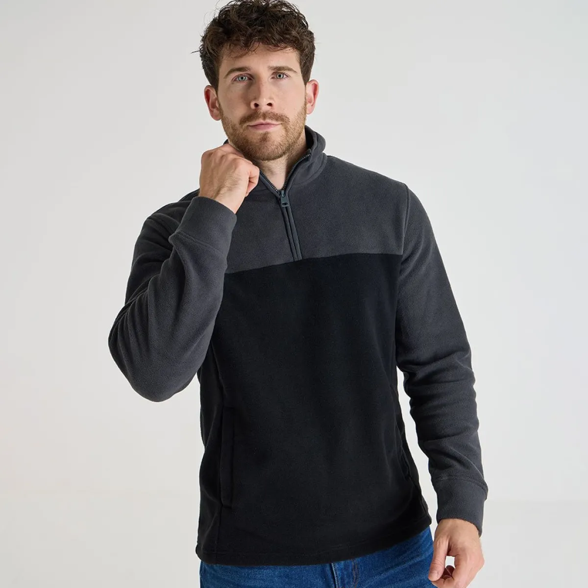Fashion Mens Contrast 1/4 Zip Fleece Knitwear