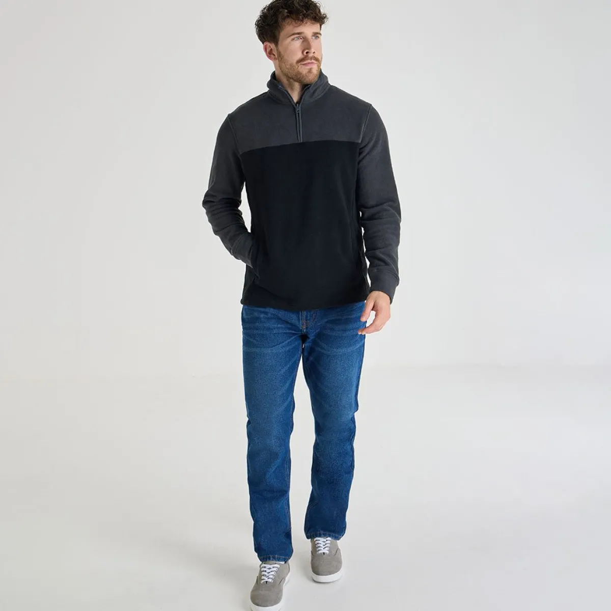 Fashion Mens Contrast 1/4 Zip Fleece Knitwear
