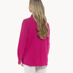 New Relaxed Fit Raspberry Linen Blend Shirt Women Linen | Tops