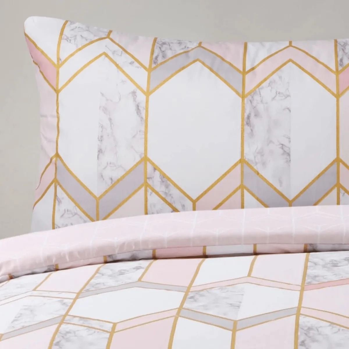 Fashion Sleepdown Blush Geo Metallic Marble Superking Duvet Set Duvet Cover Sets