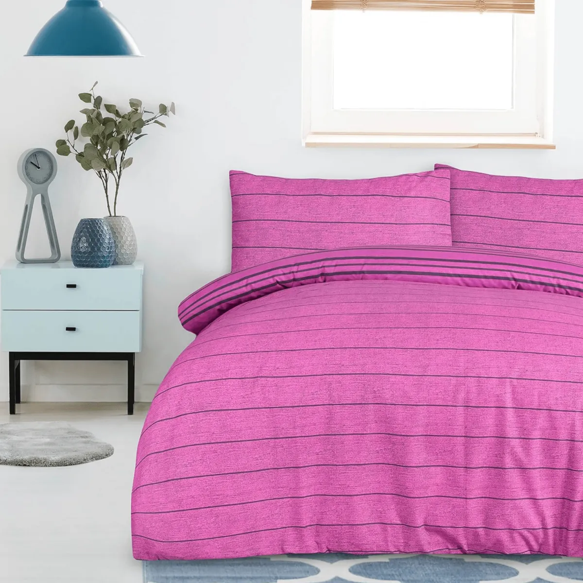 New Sleepdown Purple Textured Stripe Double Duvet Set Duvet Cover Sets